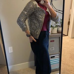 Sequin tan cropped cardigan